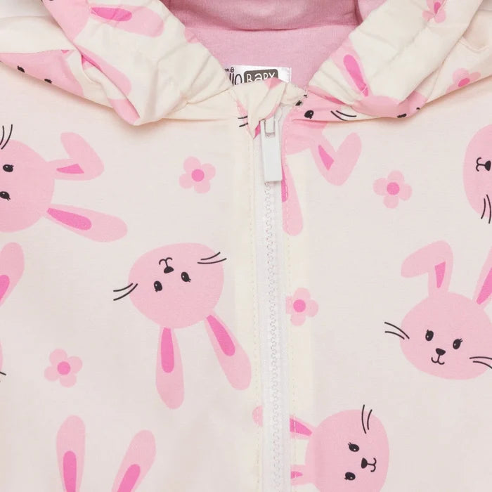HelloBaby Girls Raincoat Flower Zip - up Hooded Long Sleeve - Ecru Printed Ecru Printed - ebebek