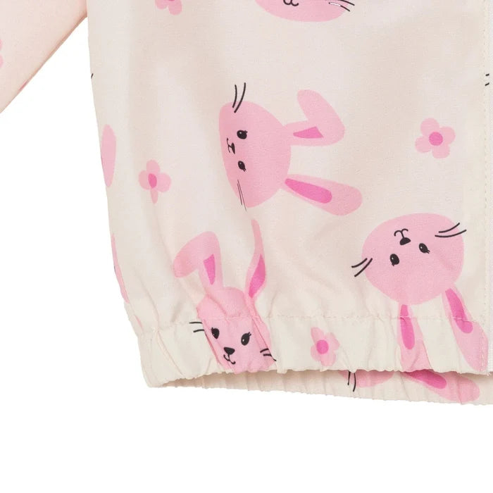HelloBaby Girls Raincoat Flower Zip - up Hooded Long Sleeve - Ecru Printed Ecru Printed - ebebek