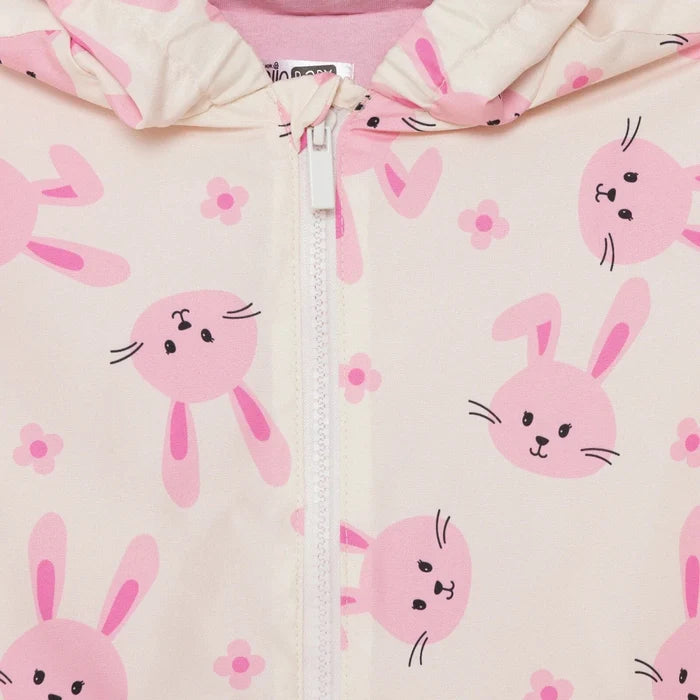 HelloBaby Girls Raincoat Flower Zip - up Hooded Long Sleeve - Ecru Printed Ecru Printed - ebebek