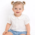 HelloBaby Girls Shirt Buttoned Berry Belle Peter Pan Collar Short Sleeve - Ecru Ecru - ebebek