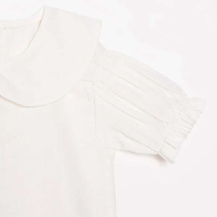 HelloBaby Girls Shirt Buttoned Berry Belle Peter Pan Collar Short Sleeve - Ecru Ecru - ebebek