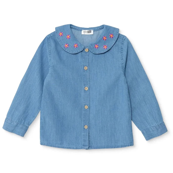 HelloBaby Girls Shirt Flower Garden Shirt Collar Long Sleeve - Indigo Indigo - ebebek
