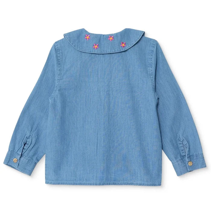 HelloBaby Girls Shirt Flower Garden Shirt Collar Long Sleeve - Indigo Indigo - ebebek