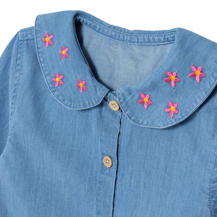 HelloBaby Girls Shirt Flower Garden Shirt Collar Long Sleeve - Indigo Indigo - ebebek