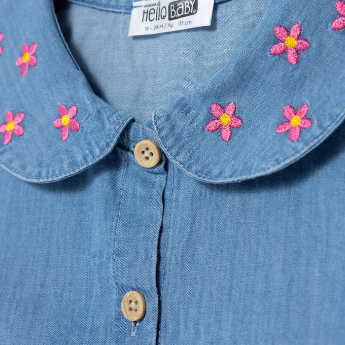 HelloBaby Girls Shirt Flower Garden Shirt Collar Long Sleeve - Indigo Indigo - ebebek