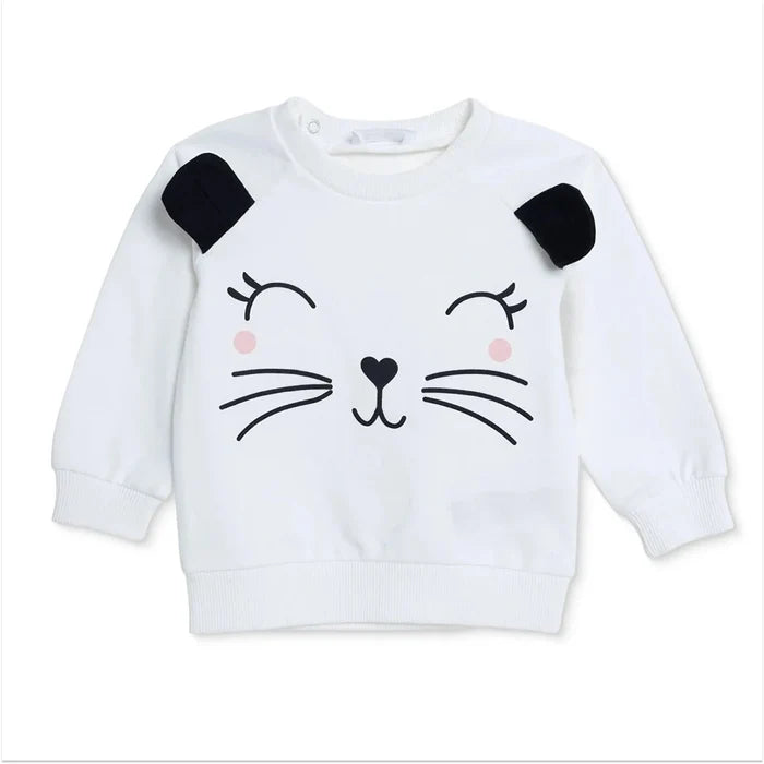 HelloBaby Girls Sweatshirt Animal Print Snap Fastening Crew Neck Long Sleeve - Ecru Ecru - ebebek