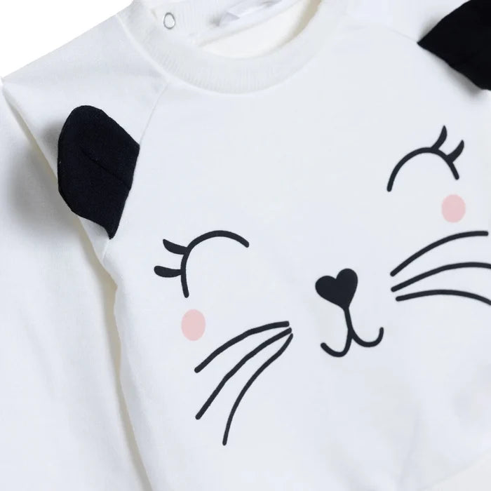 HelloBaby Girls Sweatshirt Animal Print Snap Fastening Crew Neck Long Sleeve - Ecru Ecru - ebebek