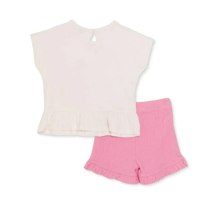 HelloBaby Girls T-shirt & Shorts Set Floral Print Ditsy Flower Crew Neck Short Length Short Sleeve - Ecru Ecru - ebebek