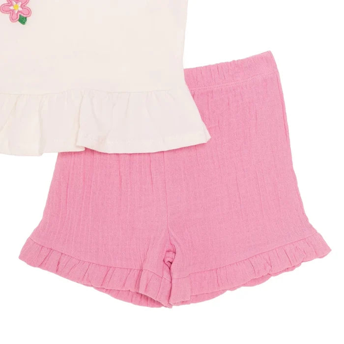HelloBaby Girls T-shirt & Shorts Set Floral Print Ditsy Flower Crew Neck Short Length Short Sleeve - Ecru Ecru - ebebek