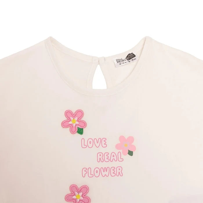HelloBaby Girls T-shirt & Shorts Set Floral Print Ditsy Flower Crew Neck Short Length Short Sleeve - Ecru Ecru - ebebek