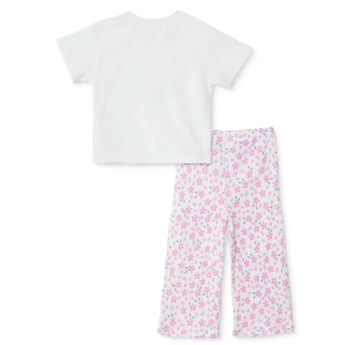 HelloBaby Girls T-Shirt & Trousers Set Text Print Flower Garden Crew Neck Full Length Short Sleeve - Ecru Ecru - ebebek