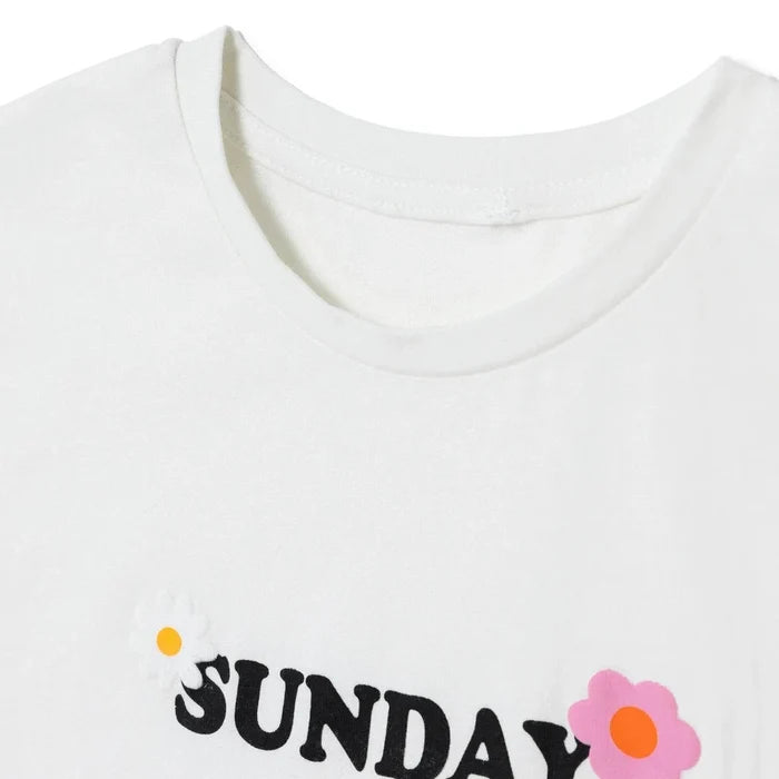 HelloBaby Girls T-Shirt & Trousers Set Text Print Flower Garden Crew Neck Full Length Short Sleeve - Ecru Ecru - ebebek