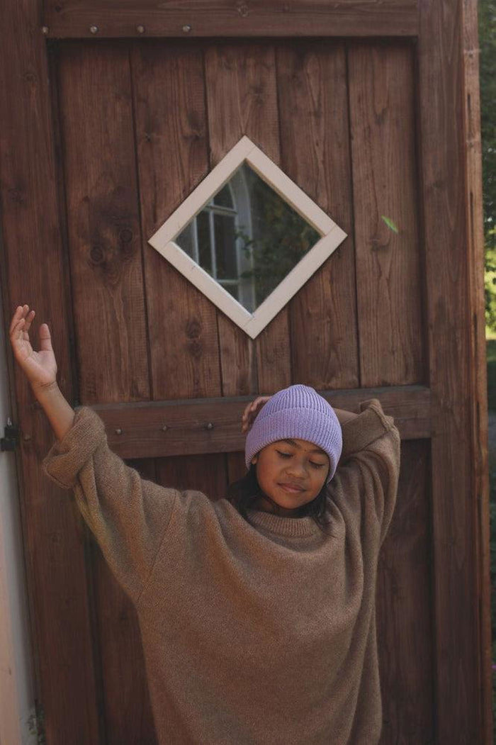 Hvid Fonzie Kids Beanie Lilac - La Gentile Store