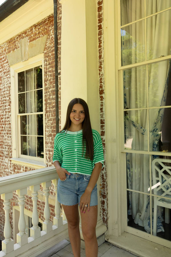 Jenna Stripe Lightweight Sweater - Green