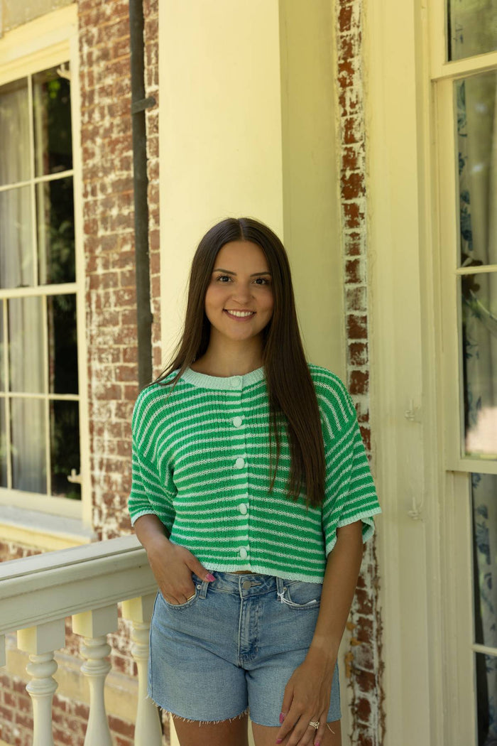 Jenna Stripe Lightweight Sweater - Green