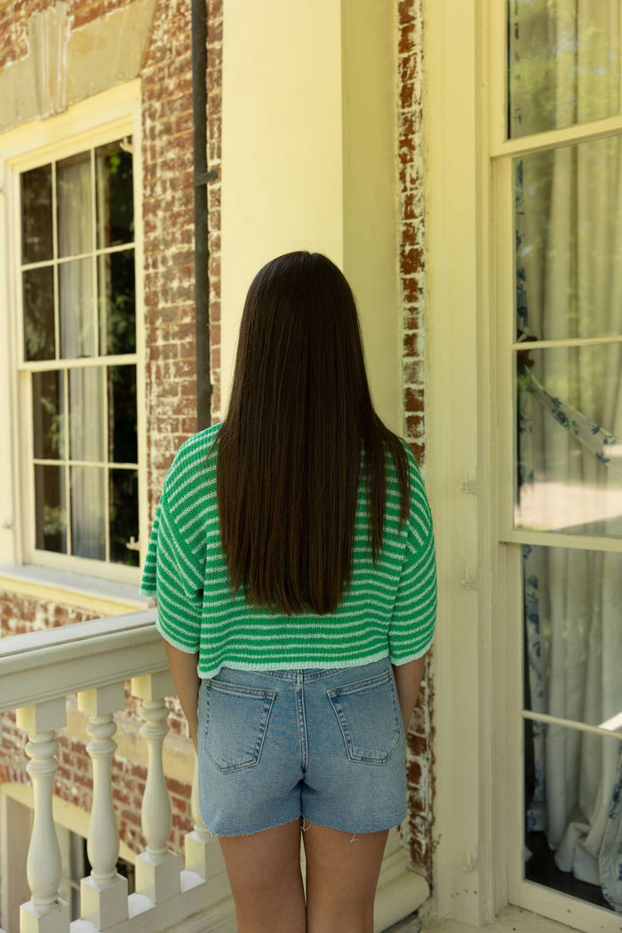 Jenna Stripe Lightweight Sweater - Green