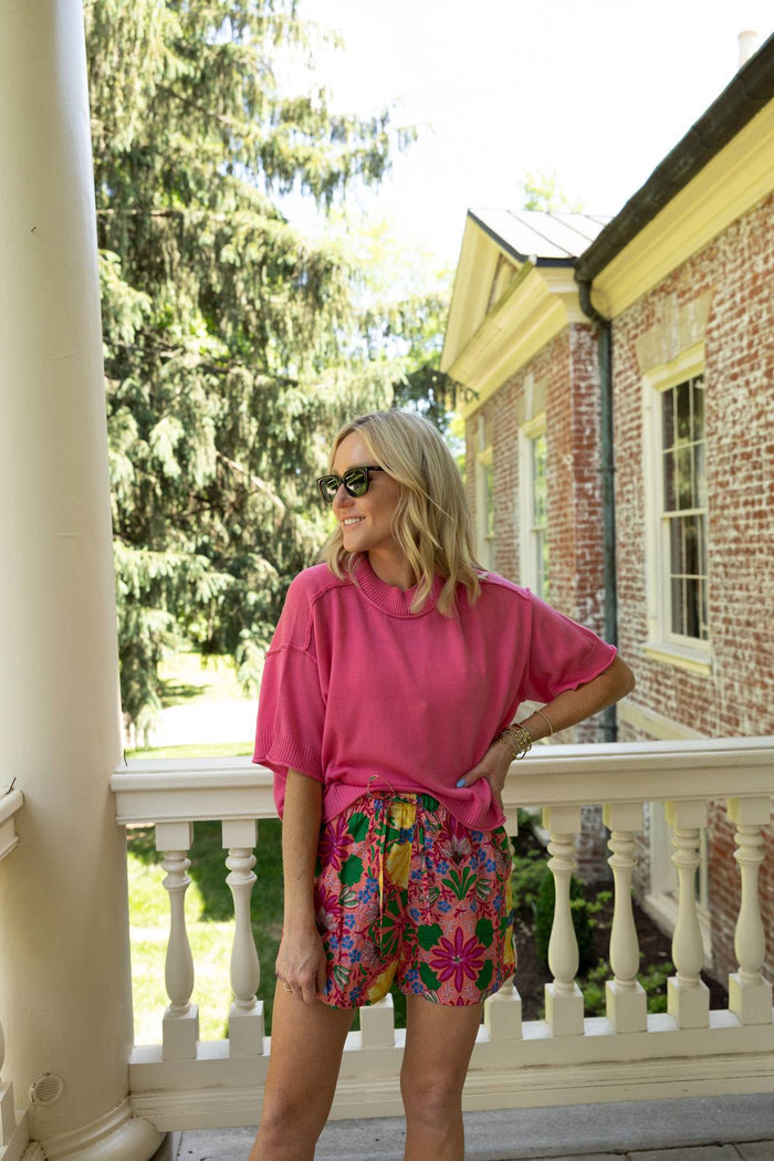 Jude Short Sleeve Lightweight Sweater - Deep Pink