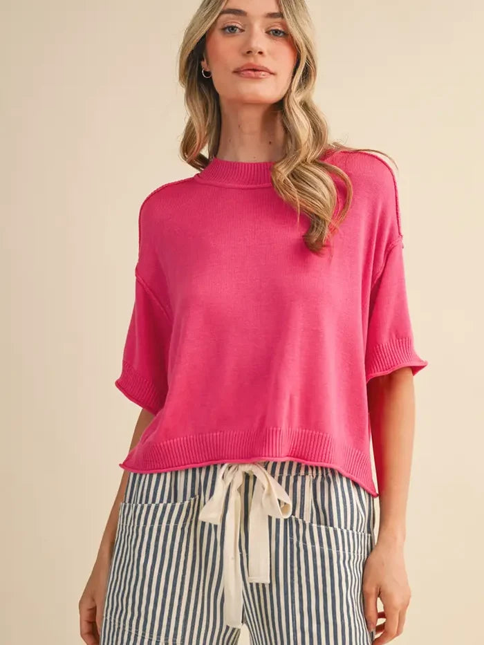 Jude Short Sleeve Lightweight Sweater - Deep Pink