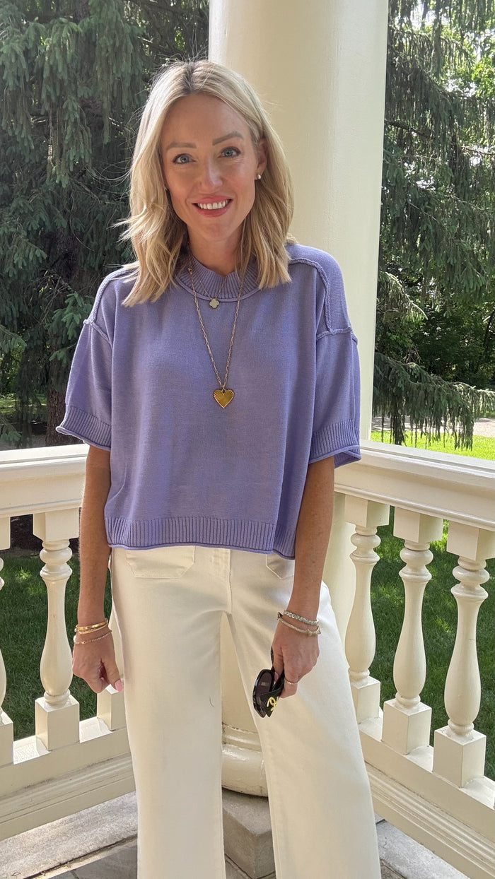 Jude Short Sleeve Lightweight Sweater - Pastel Lavender