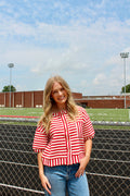 Julie Stripe Button Knit Top - Red