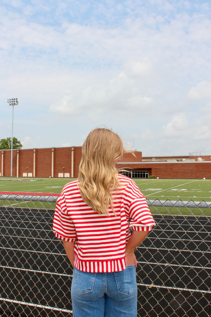 Julie Stripe Button Knit Top - Red