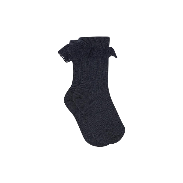 Lisa Baby Socks with Lace - Navy