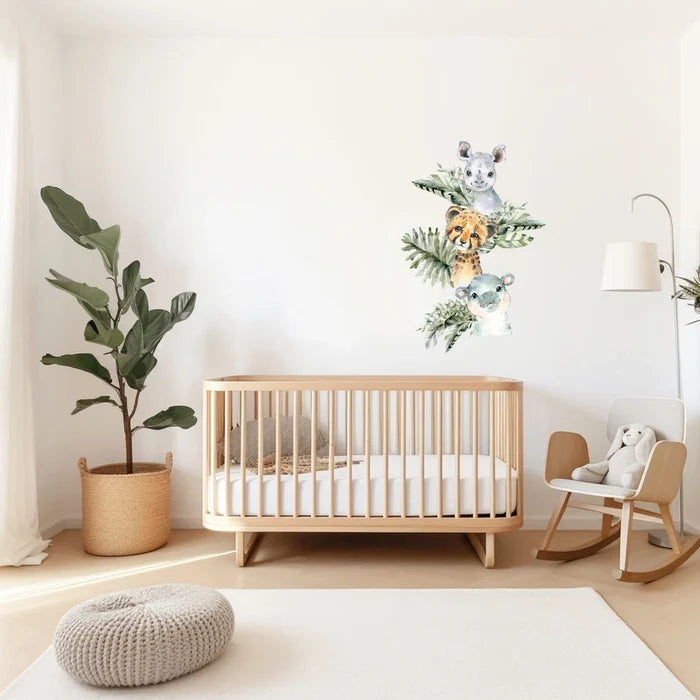 Live Vida Baby Safari Wall Sticker Leafy Hippo & Cheetah & Rhino 3 pcs - ebebek - Black Friday