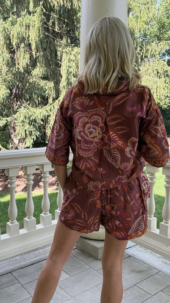 Madison Botanical Print Top - Terra Cotta