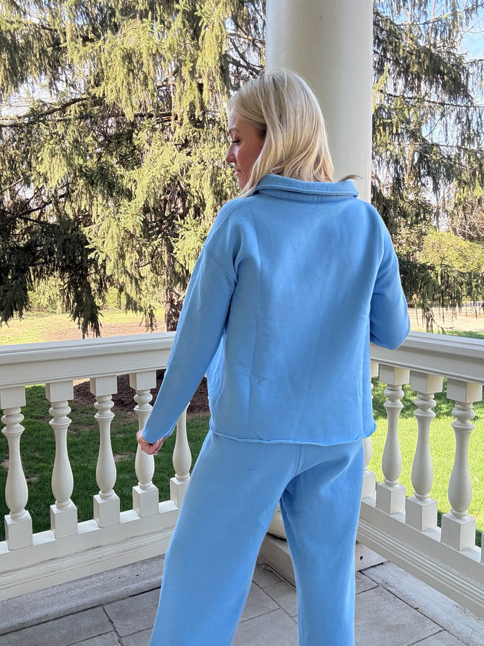 Malibu Wide-Leg Fleece Pants - Denim