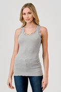 Michelle Lace Ribbed Tank - Heather Grey