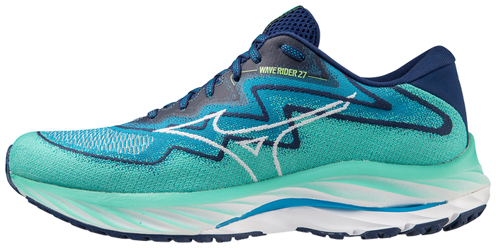 Mizuno Men's Men's Wave Rider 27 SSW - Atlantis/White/Blue Depths