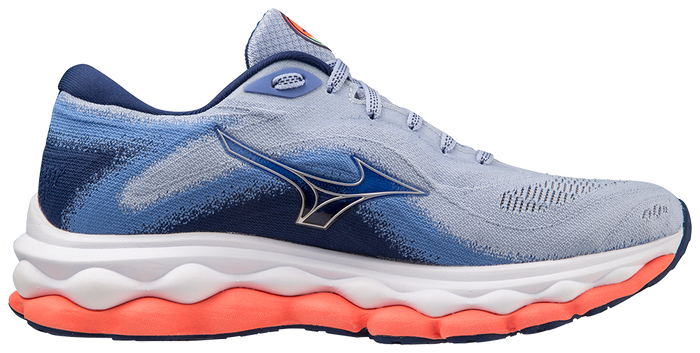 Mizuno Women's Wave Sky 7 - Blue Henon/Silver/Neon Flame