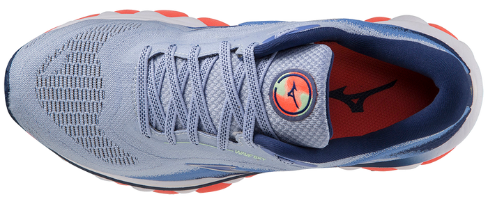 Mizuno Women's Wave Sky 7 - Blue Henon/Silver/Neon Flame