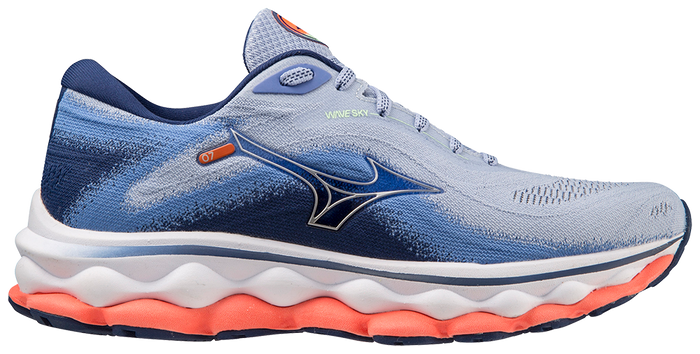 Mizuno Women's Wave Sky 7 - Blue Henon/Silver/Neon Flame