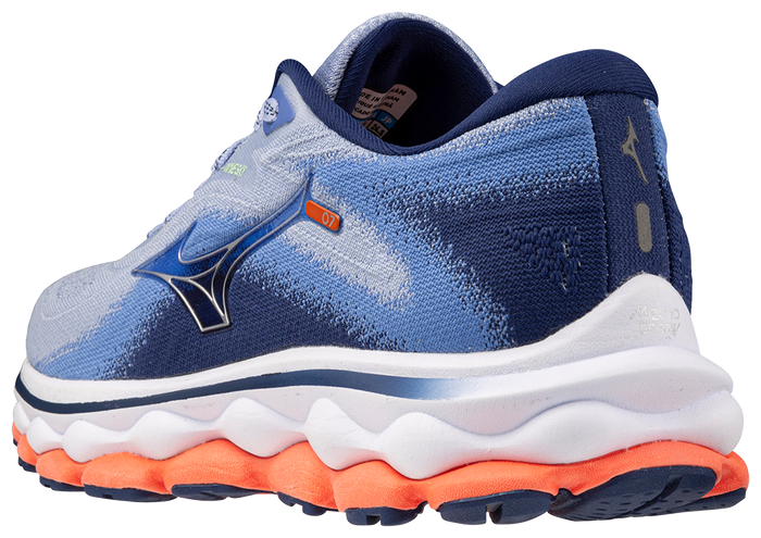 Mizuno Women's Wave Sky 7 - Blue Henon/Silver/Neon Flame