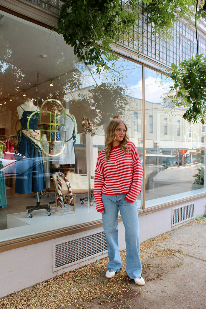 Monica Stripe Sweater - Pink/Red