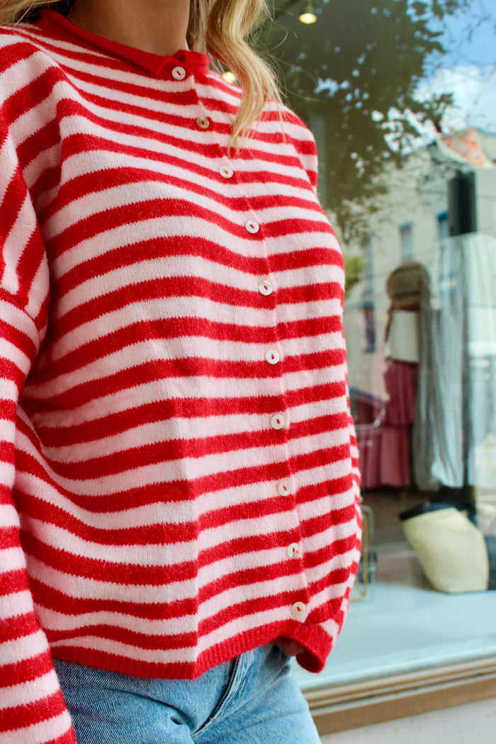 Monica Stripe Sweater - Pink/Red