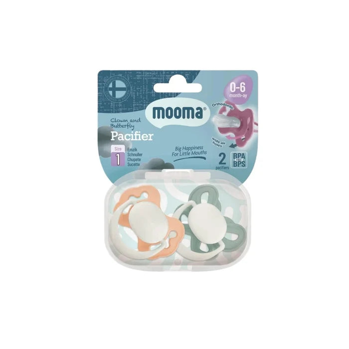 Mooma Clown & Butterfly Soothers 0 - 6 months Pack of 2 - Light Orange & River Green - ebebek - Christmas