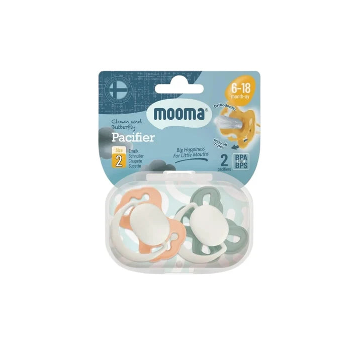 Mooma Clown & Butterfly Soothers 6 - 18 months Pack of 2 - Light Orange & River Green - ebebek - Christmas