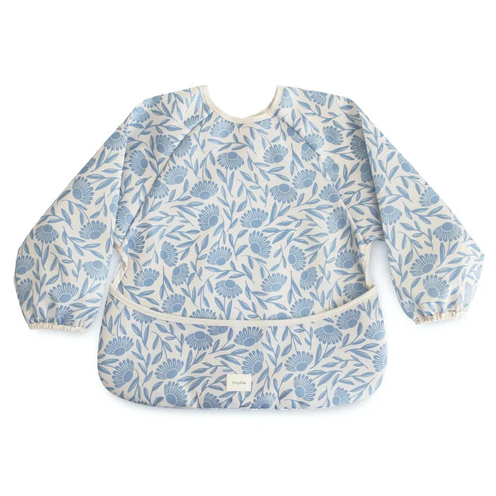 Mushie Longsleeve Bib Blue Flowers