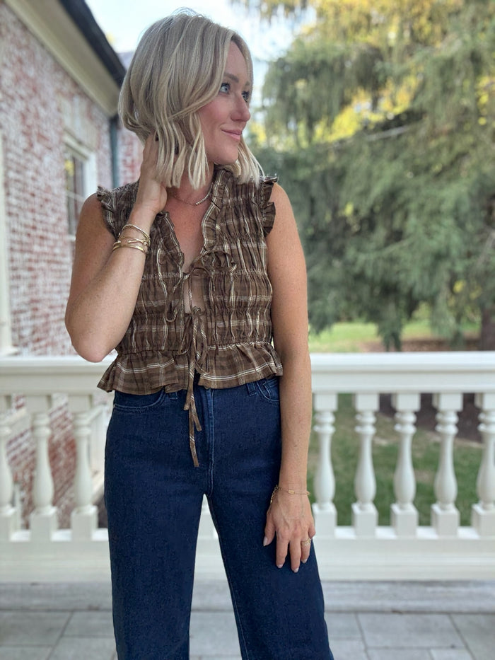 Paisley Plaid Scrunched Top