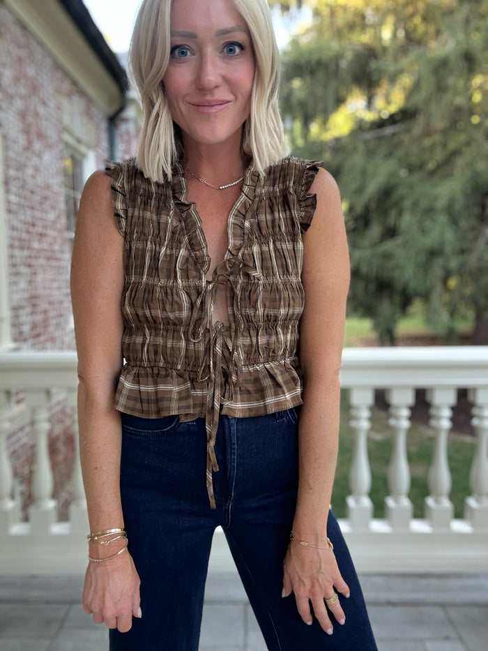 Paisley Plaid Scrunched Top