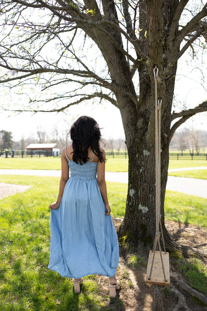 Selene Tencel Denim Smocked Pocket Midi Dress