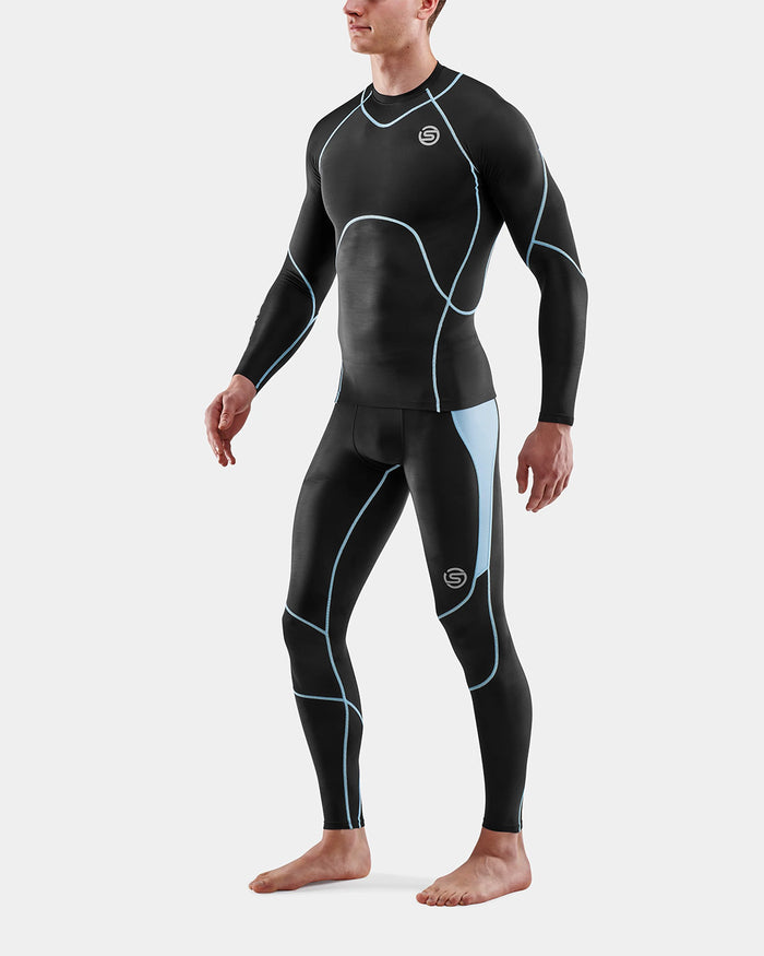 Skins Men's Series 3 Long Sleeve Top - Black/Retro Blue