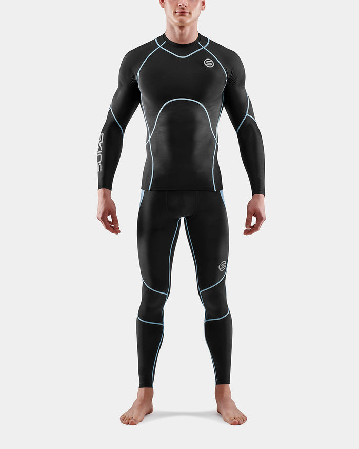 Skins Men's Series 3 Long Sleeve Top - Black/Retro Blue