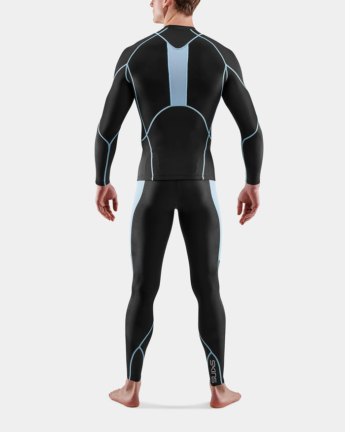 Skins Men's Series 3 Long Sleeve Top - Black/Retro Blue
