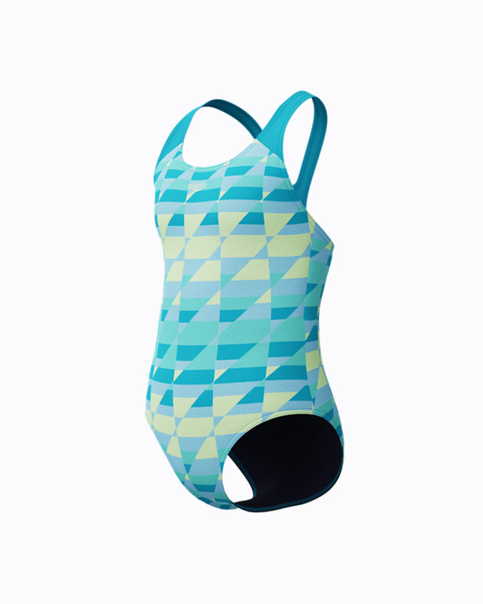 Speedo Junior's (W) A/O Print Splashback 1pc Swimsuit - Blue/Light Green