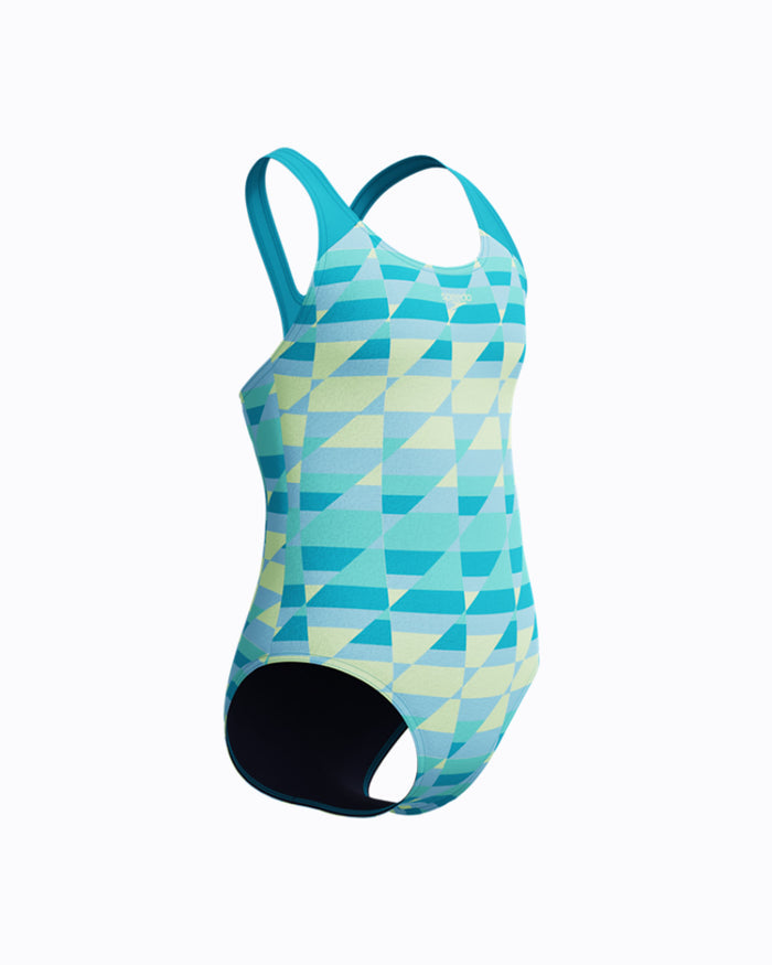 Speedo Junior's (W) A/O Print Splashback 1pc Swimsuit - Blue/Light Green