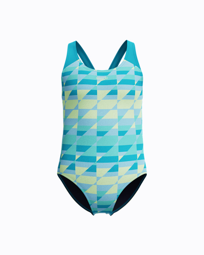 Speedo Junior's (W) A/O Print Splashback 1pc Swimsuit - Blue/Light Green