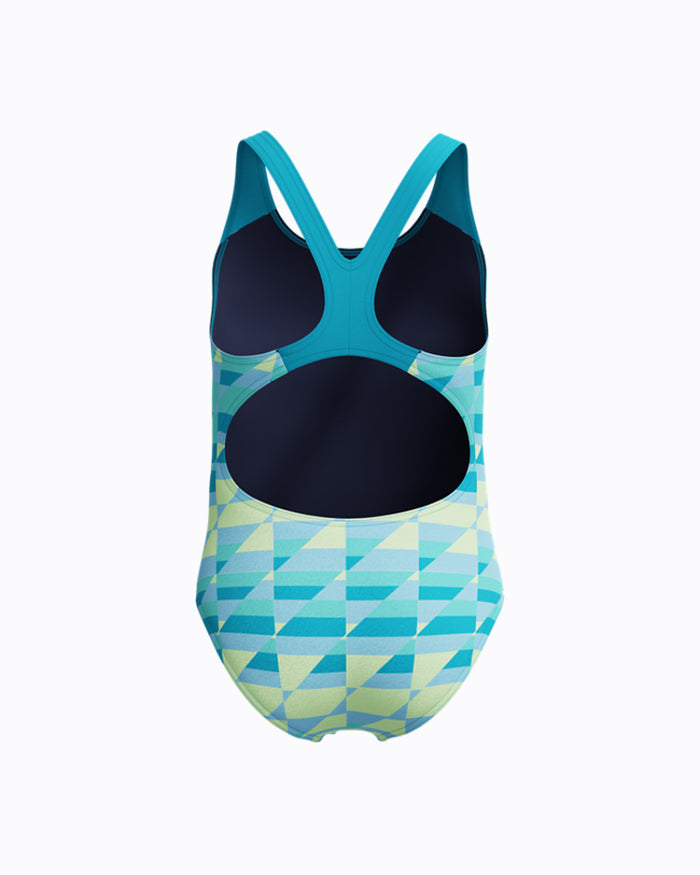 Speedo Junior's (W) A/O Print Splashback 1pc Swimsuit - Blue/Light Green
